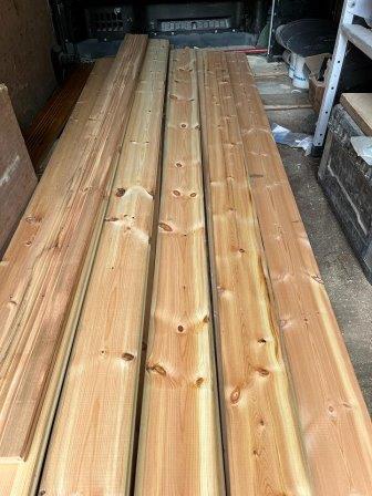 140mm x 28mm redwood boards machined from reclaimed beams